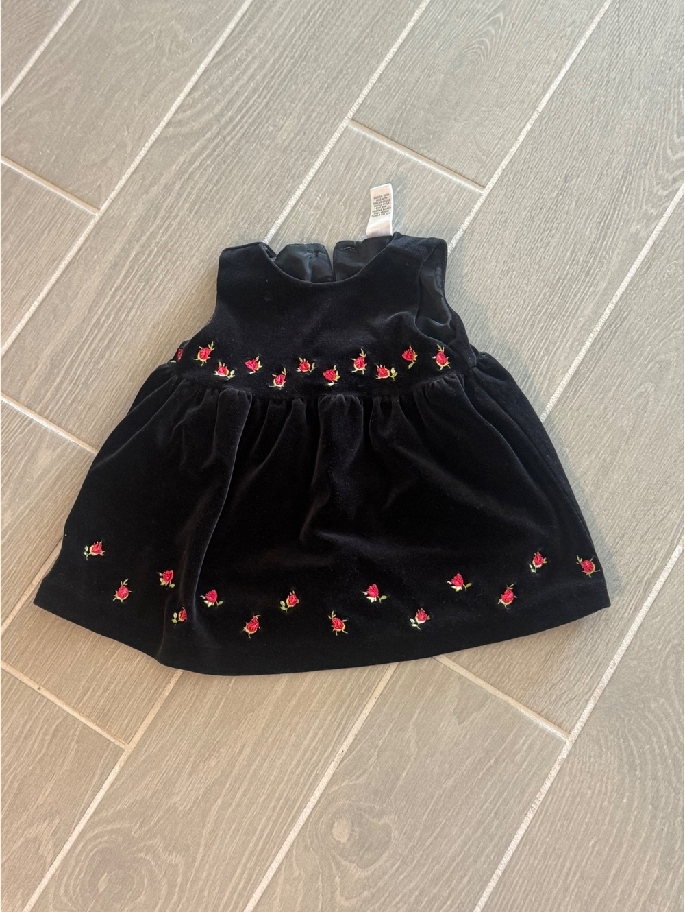 Starting Out Baby Girl Black Velvet Dress with Rose Embroidery 12M